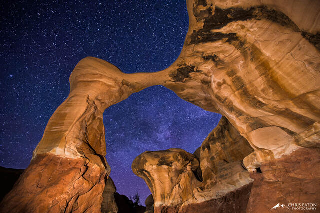 Night sky full of stars above Metate Arch in Grand Staircase-Escalante National Monument.