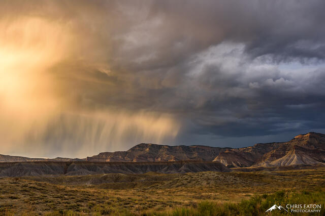 Book Cliffs, badlands, cliffs, clouds, cloudscape, erosion, rain, storm, sunset, thunderstorm