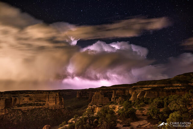 Rumbling thunder echoed through Monument Canyon in Colorado National Monument as an evening thunderstorm rolls across the Uncompahgre Plateau.