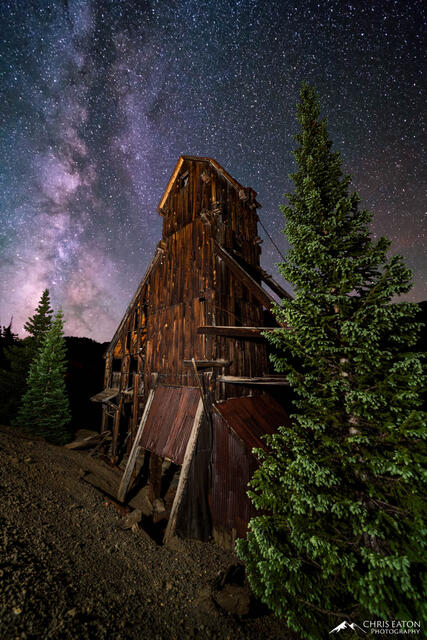 The Milky Way rises above Yankee Girl Mine.