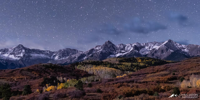 A night sky full of stars over the Mt Sneffels Range.