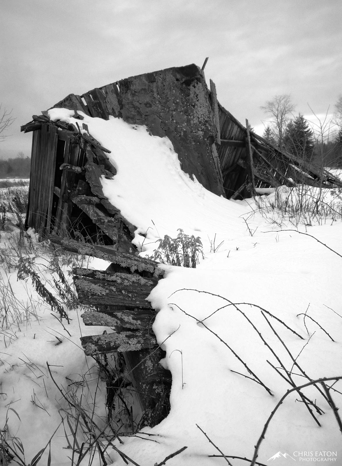 Reclaimed by Winter An old barn in the Iron River area of Michigan's Upper Peninsula has collapsed and is in the process of being reclaimed by winter...