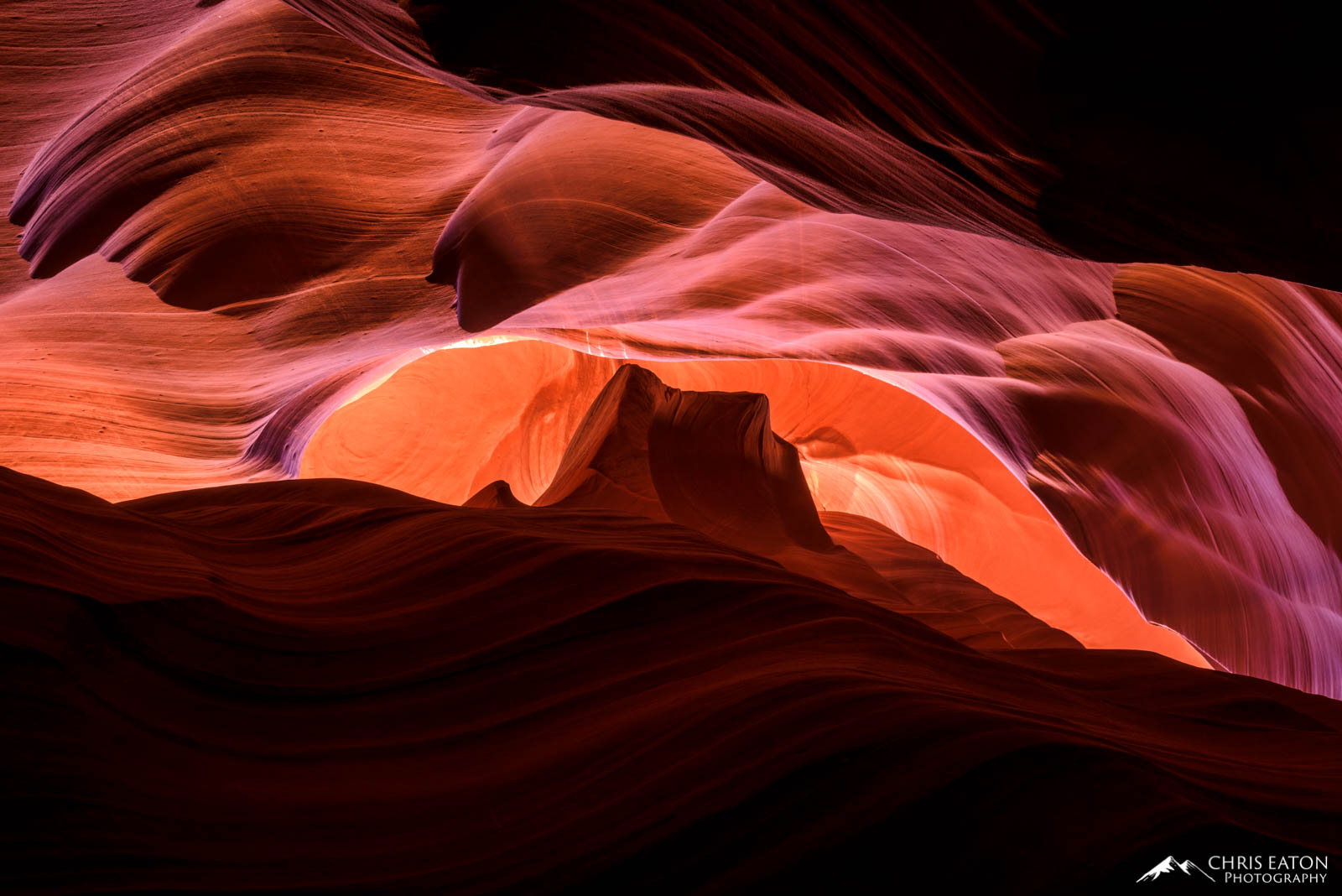 High overhead in Upper Antelope Canyon is a formation that, when the reflected light is just right, looks like The Mitten formation...