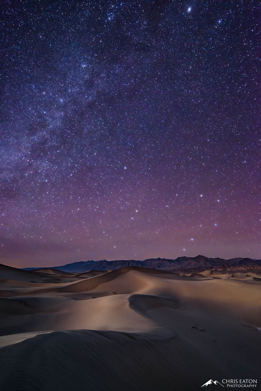 Milky Way and Big Dipper over Mesquite Flat Sand Dunes in Death Valley National Park.
