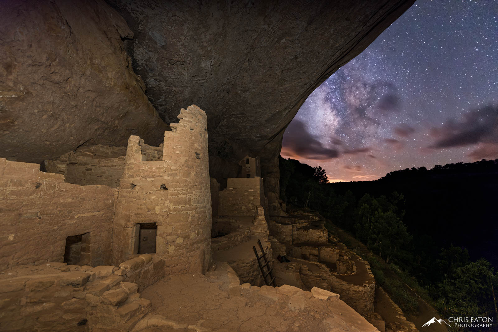 Looking out from Cliff Palace at the Milky Way galaxy in Mesa Verde National Park.