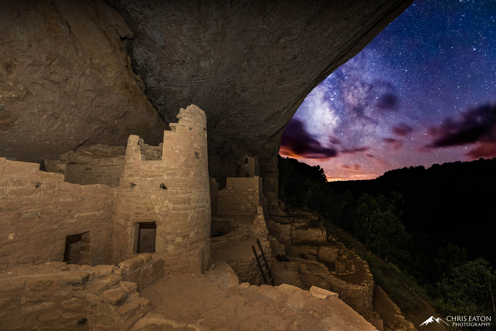 Looking out from Cliff Palace at the Milky Way galaxy in Mesa Verde National Park.