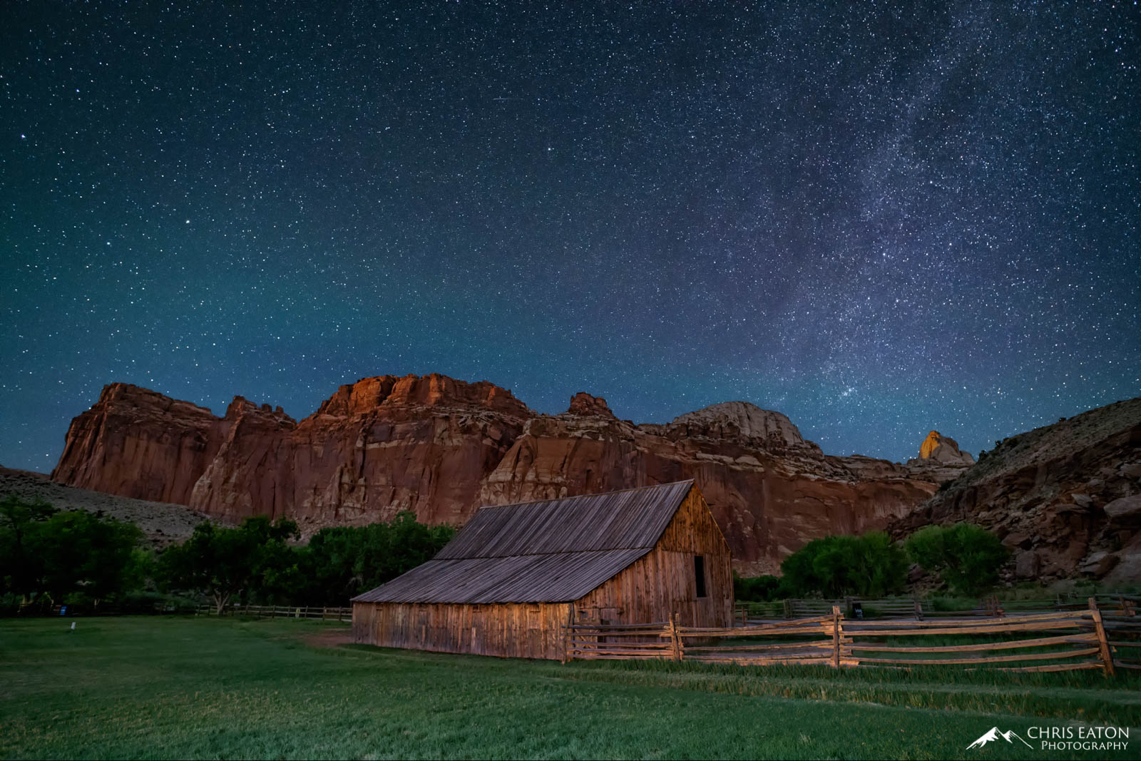 The Milky Way over old horse barn in the Fruita Historic District in Capitol Reef National Park.
